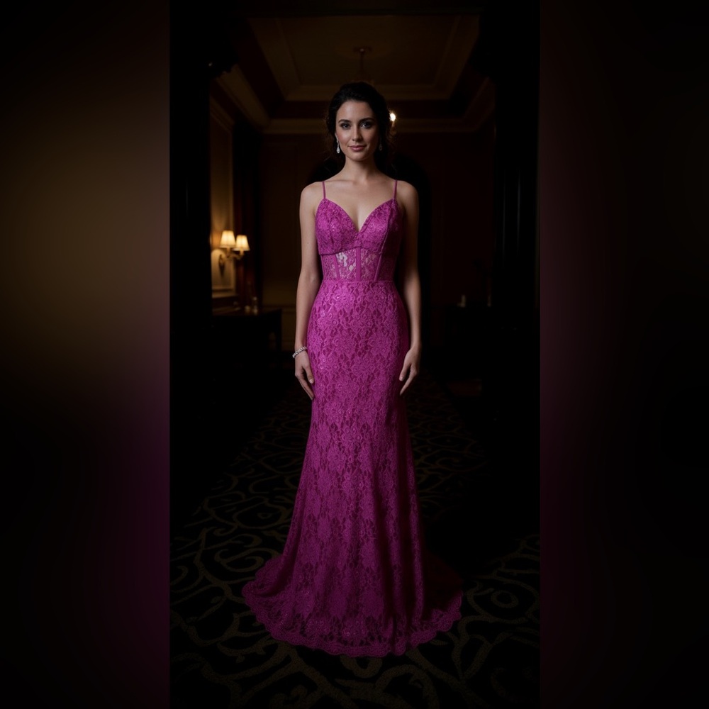 Morgan & Co. Vibrant Pink Lace Dress - Picture 2 of 9